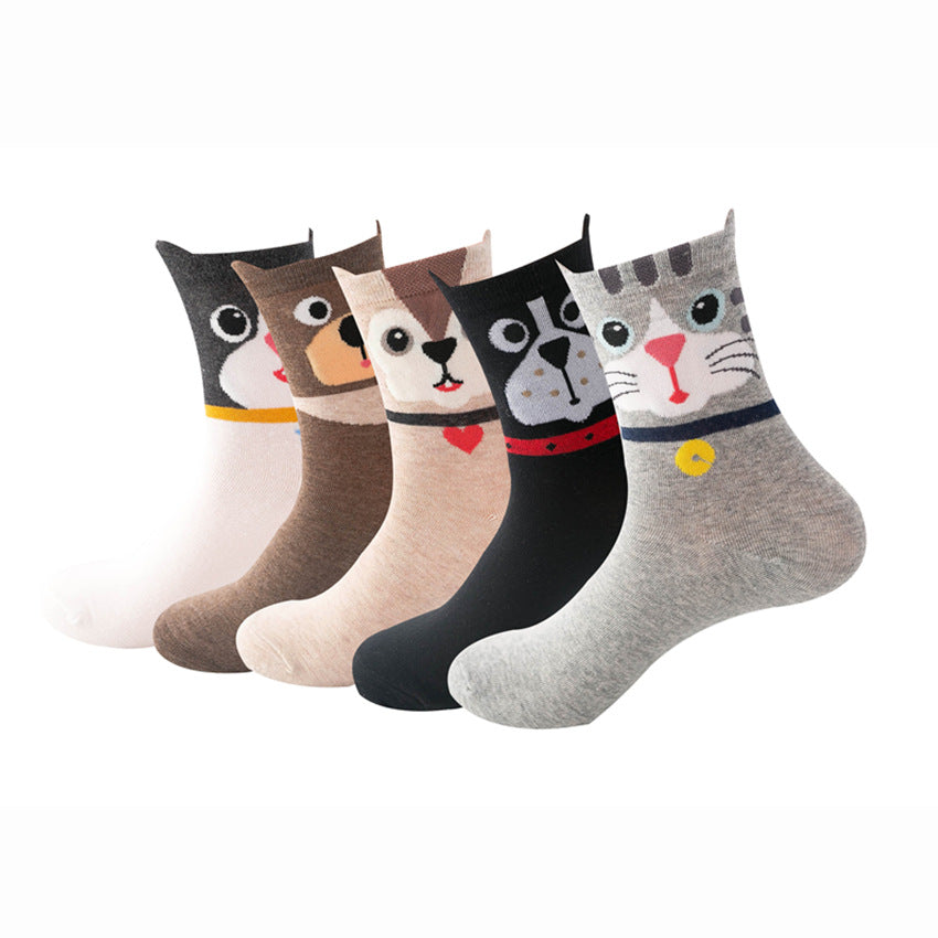 Womens Cat Socks Cute Gifts Animal Soft Breathable Thin Cotton Casual Crew Socks 5 Pairs