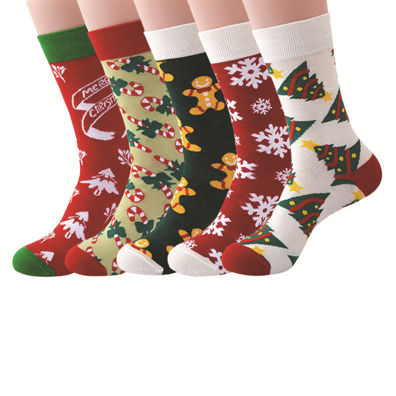 Women Christmas Socks Funny Crew Sock for Female Colorful Novelty Patterned Xmas Socks 5 Pack US 6-11