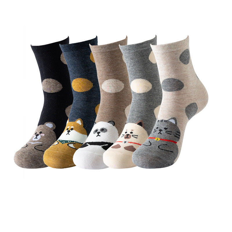 Womens Cat Socks Cute Gifts Animal Soft Breathable Thin Cotton Casual Crew Socks 5 Pairs