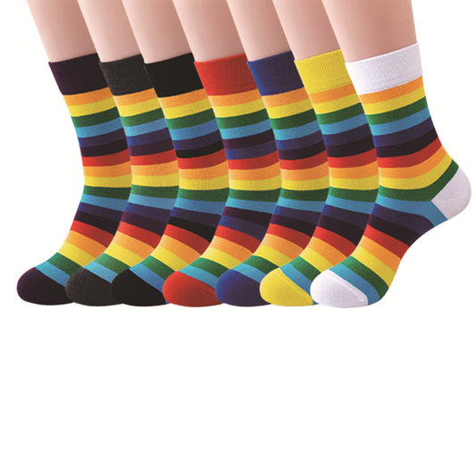 7 Pairs Sailor Socks Striped Rainbow Sport Cotton Novelty Socks Women's Men's Long Tail Colorful Crew