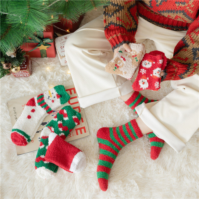 15 Pairs Women's Christmas Plush Socks Fluffy Slippers Soft Holiday Socks Gift Sleeping Socks Coral Fleece Socks