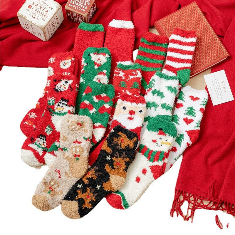 15 Pairs Women's Christmas Plush Socks Fluffy Slippers Soft Holiday Socks Gift Sleeping Socks Coral Fleece Socks