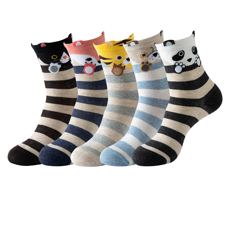 Womens Cat Socks Cute Gifts Animal Soft Breathable Thin Cotton Casual Crew Socks 5 Pairs