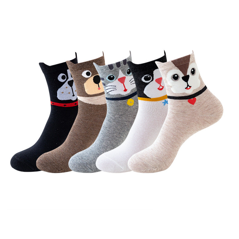 Womens Cat Socks Cute Gifts Animal Soft Breathable Thin Cotton Casual Crew Socks 5 Pairs