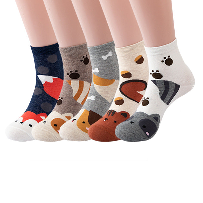 Womens Cat Socks Cute Gifts Animal Soft Breathable Thin Cotton Casual Crew Socks 5 Pairs