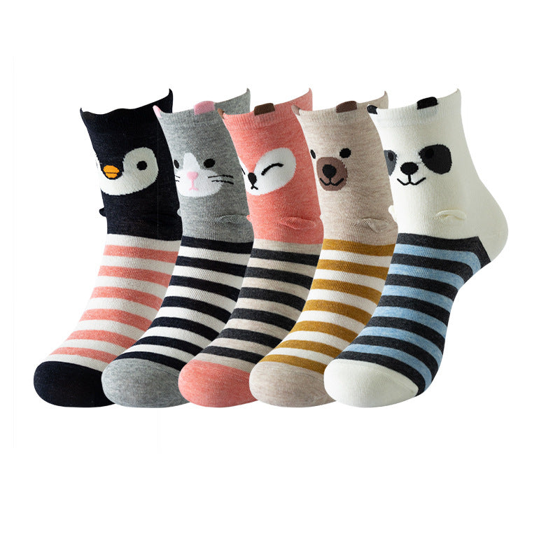 Womens Cat Socks Cute Gifts Animal Soft Breathable Thin Cotton Casual Crew Socks 5 Pairs