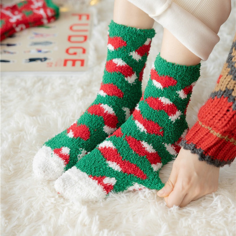 15 Pairs Women's Christmas Plush Socks Fluffy Slippers Soft Holiday Socks Gift Sleeping Socks Coral Fleece Socks