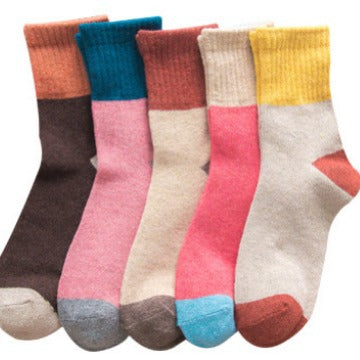 5 Pairs Womens Vintage Cozy Crew Socks Soft Cute Neutral Cotton Socks Exquisite Patterns Socks Gift