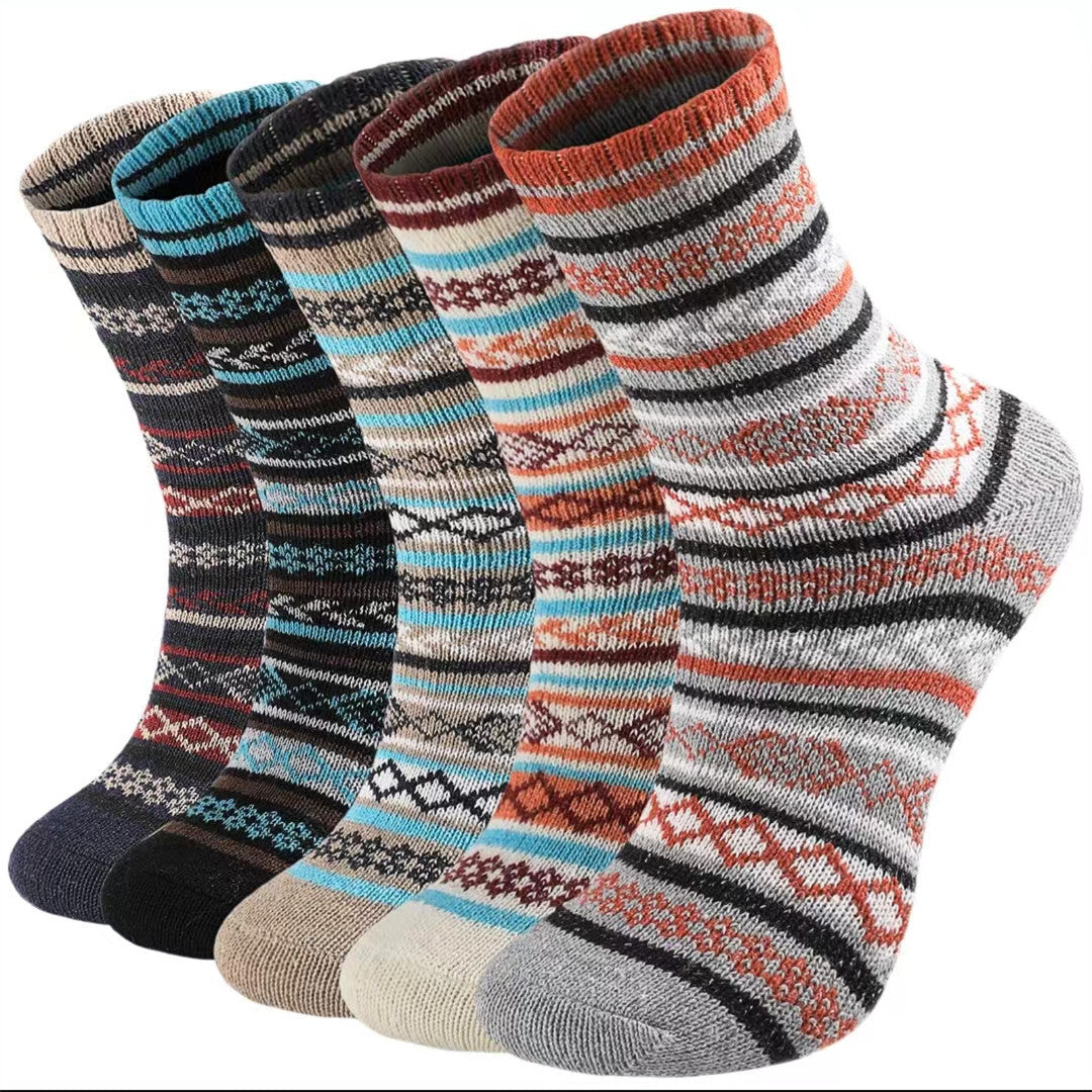 5 Pairs Womens Vintage Cozy Crew Socks Soft Cute Neutral Cotton Socks Exquisite Patterns Socks Gift