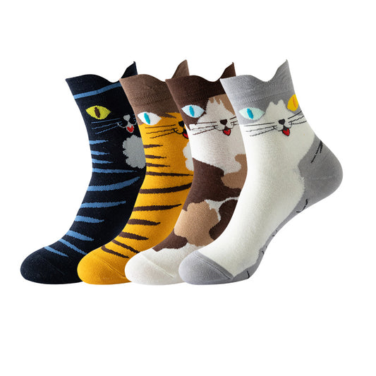 Womens Cat Socks Cute Gifts Animal Soft Breathable Thin Cotton Casual Crew Socks 4 Pairs