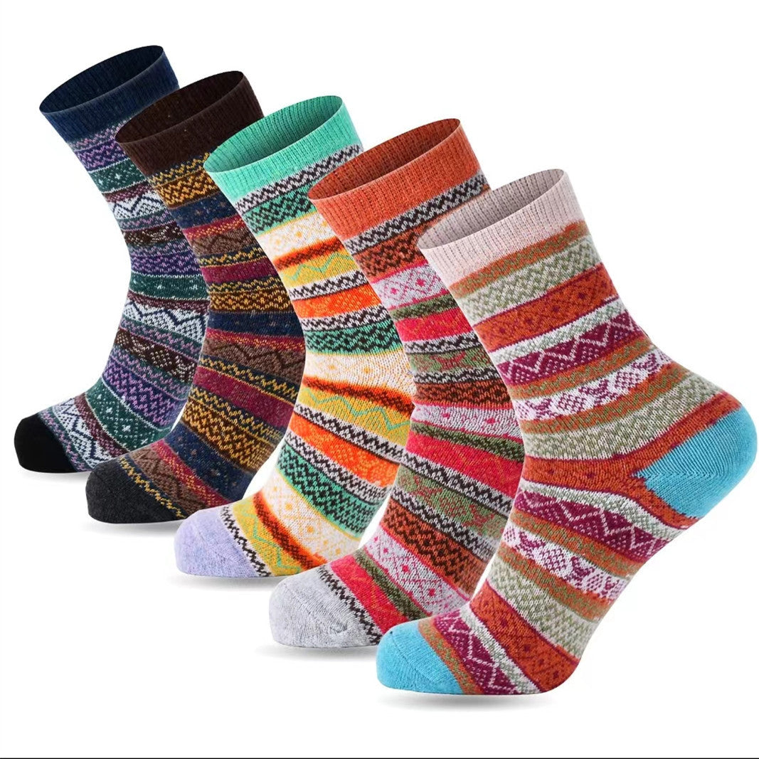 5 Pairs Womens Vintage Cozy Crew Socks Soft Cute Neutral Cotton Socks Exquisite Patterns Socks Gift