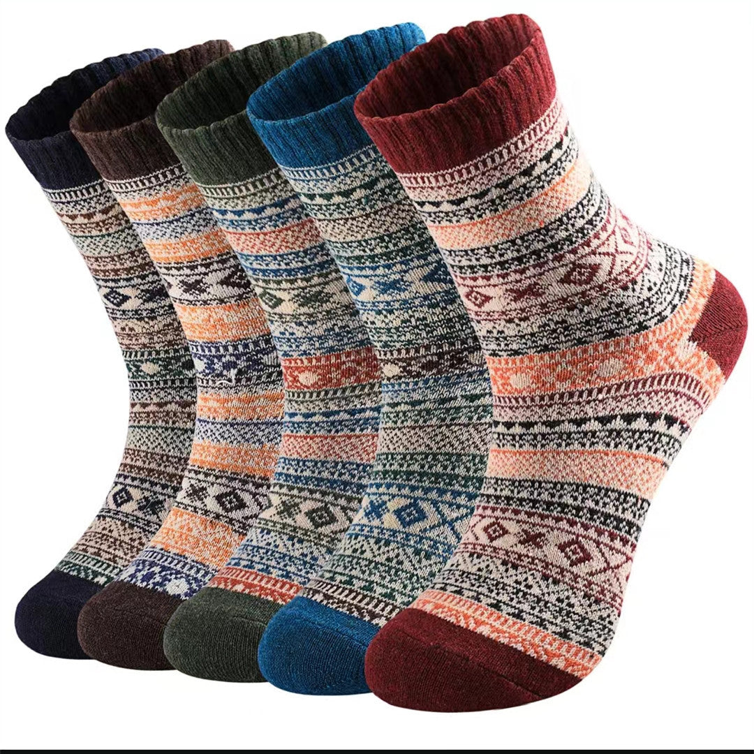 5 Pairs Womens Vintage Cozy Crew Socks Soft Cute Neutral Cotton Socks Exquisite Patterns Socks Gift