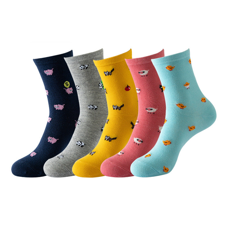 Womens Cat Socks Cute Gifts Animal Soft Breathable Thin Cotton Casual Crew Socks 5 Pairs