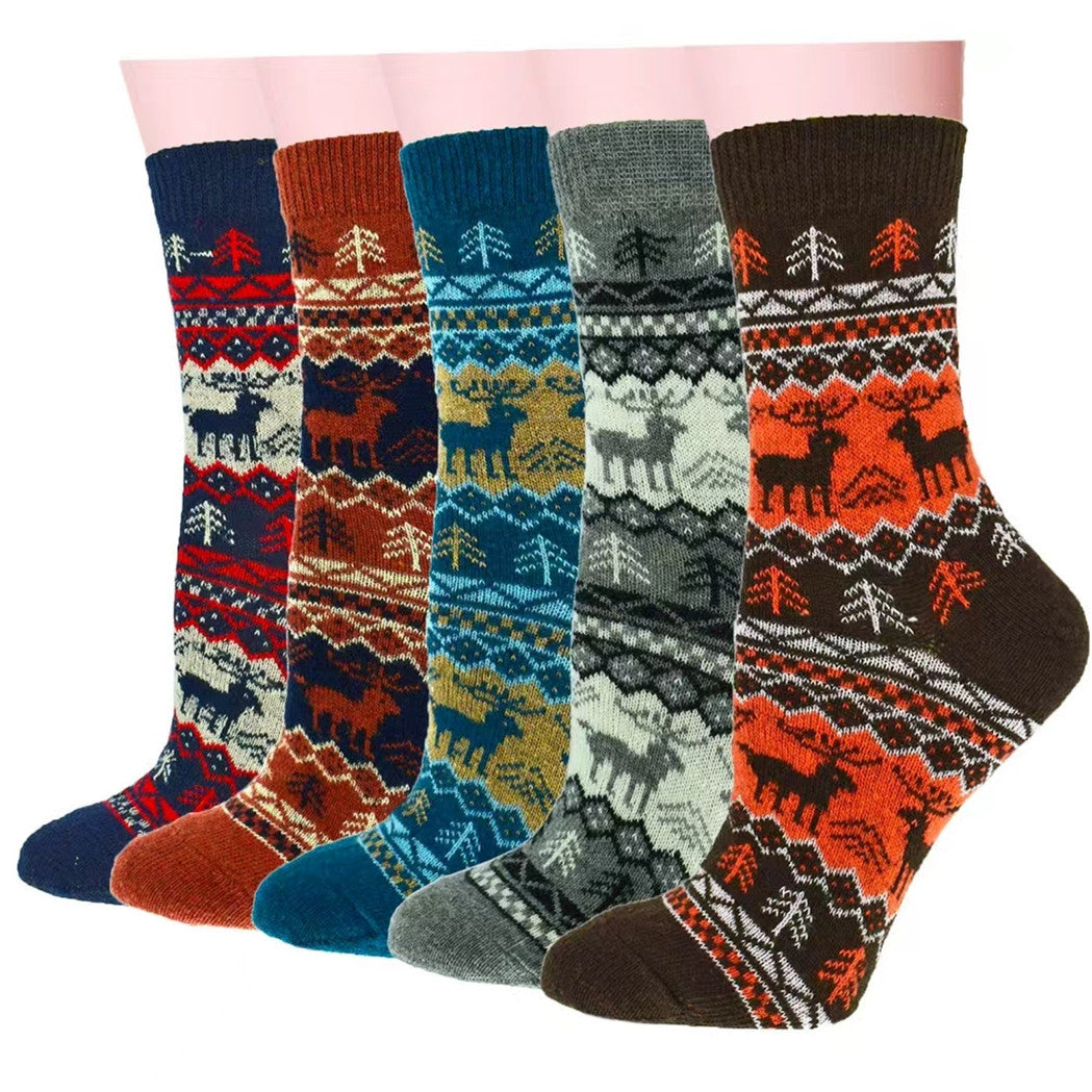 5 Pairs Womens Vintage Cozy Crew Socks Soft Cute Neutral Cotton Socks Exquisite Patterns Socks Gift