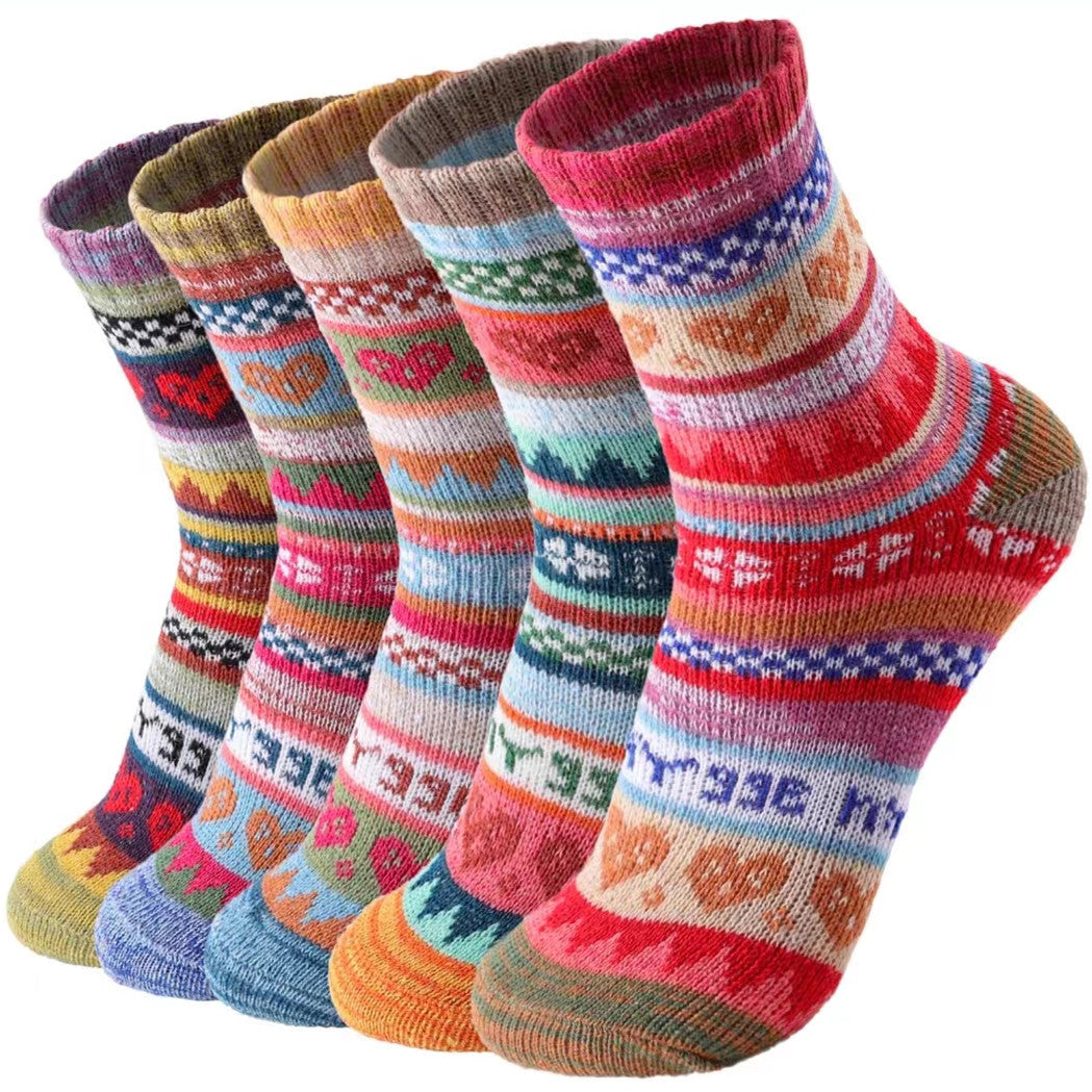 5 Pairs Womens Vintage Cozy Crew Socks Soft Cute Neutral Cotton Socks Exquisite Patterns Socks Gift